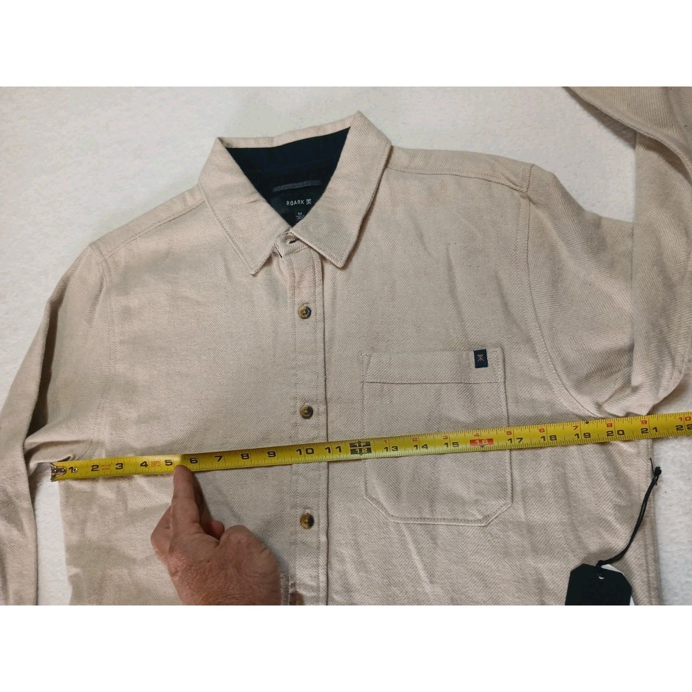 NWT Mens Roark Crossroads Organic Cotton Flannel $75 M Fossil White Classic Fit - Picture 4 of 6